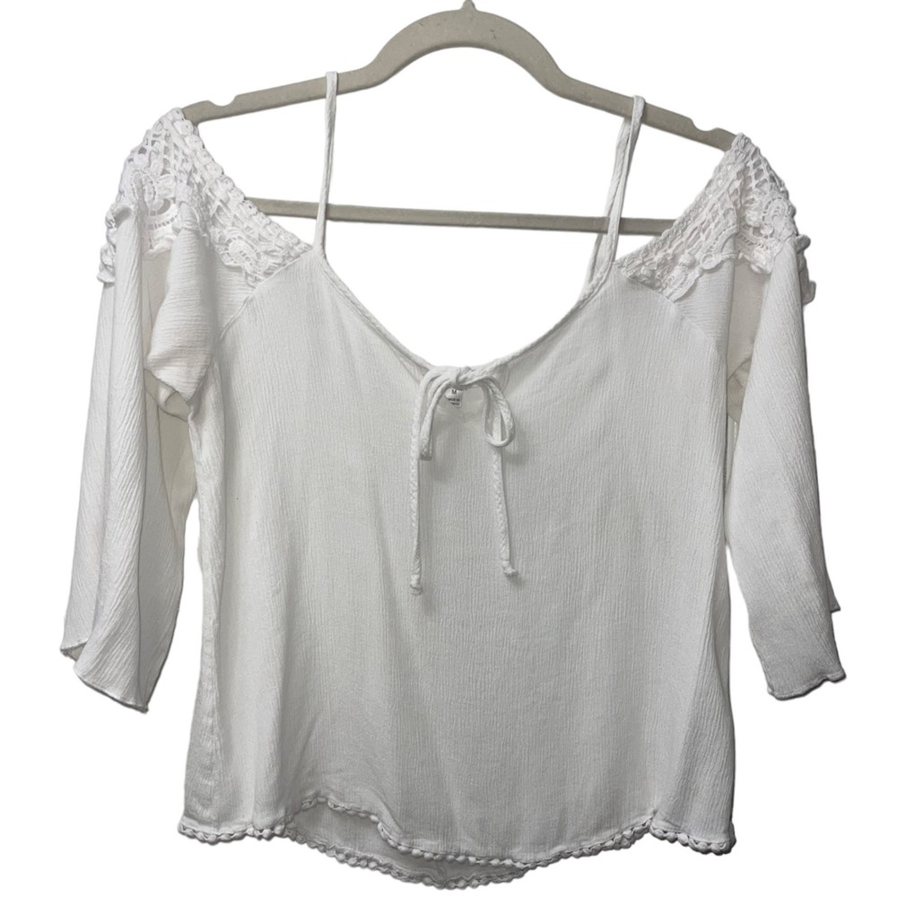 Persaya white 3/4 sleeves top, mid arm shirt, size medium,